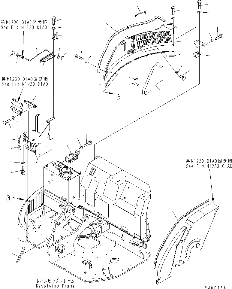 Схема запчастей Komatsu PC58UU-3 - ПЕРЕДН. КРЫШКА(БОКОВ. КРЫШКА) ЧАСТИ КОРПУСА