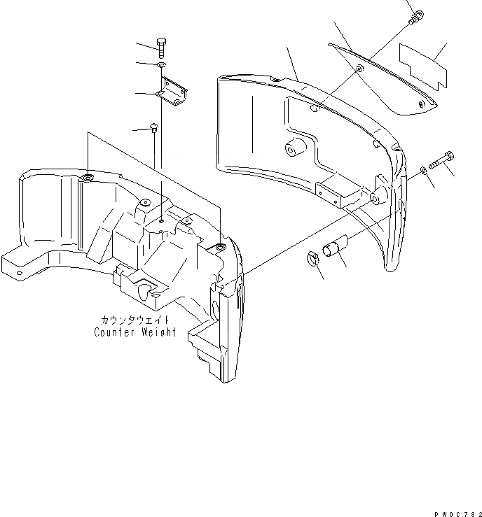 Схема запчастей Komatsu PC58UU-3 - ДОПОЛНИТ. ПРОТИВОВЕС AND COVER ЧАСТИ КОРПУСА