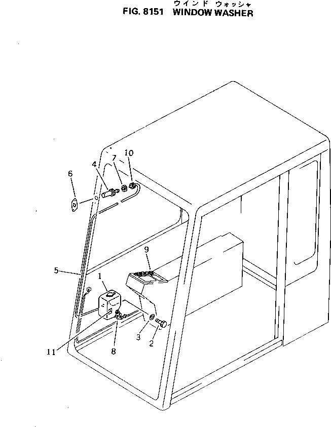 Схема запчастей Komatsu PC60-5 - ОМЫВАТЕЛЬ СТЕКЛА ОПЦИОННЫЕ КОМПОНЕНТЫ