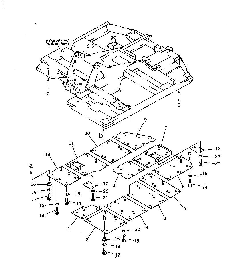 Схема запчастей Komatsu PC60-6C - НИЖН. КРЫШКА (УСИЛЕНН.)(EXCEPT РЕЗИН. SHOE И СПЕЦИФ-Я С ОТВАЛОМ)(№-) ЧАСТИ КОРПУСА