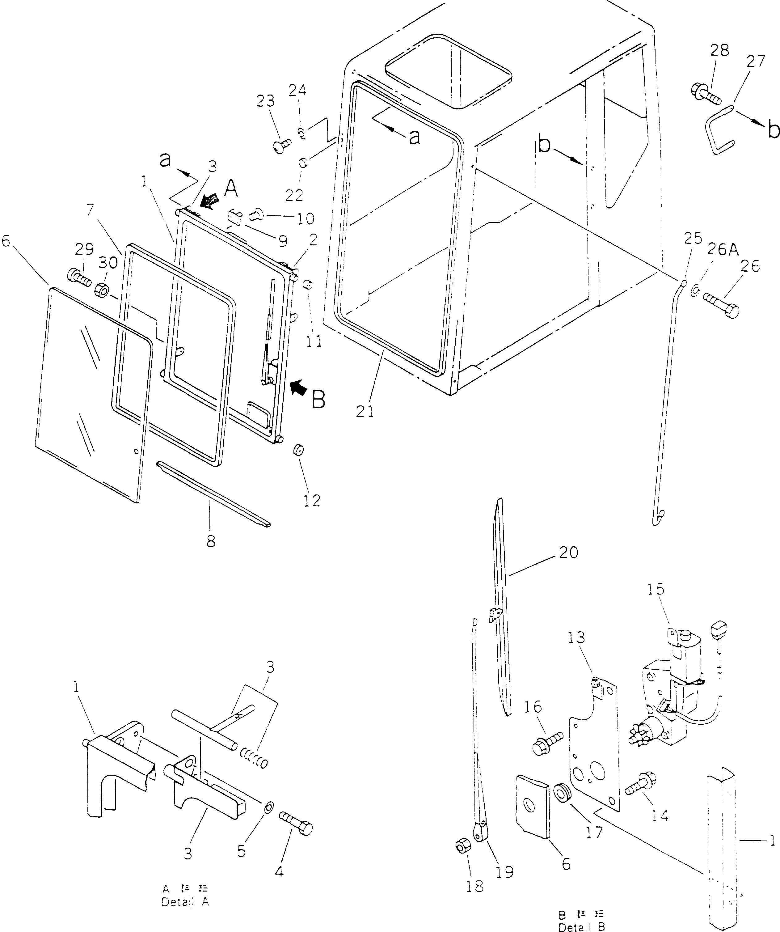 Схема запчастей Komatsu PC60-6C - КАБИНА (/7) (ПЕРЕДН. ОКНА)(№-) ЧАСТИ КОРПУСА