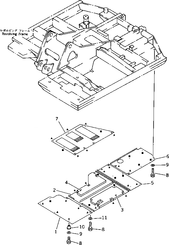 Схема запчастей Komatsu PC60-6 - НИЖН. КРЫШКА(№8-) ЧАСТИ КОРПУСА