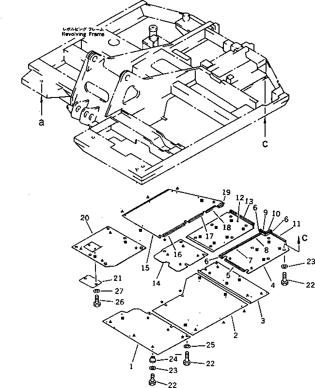 Схема запчастей Komatsu PC60-6S - НИЖН. КРЫШКА(№-) ЧАСТИ КОРПУСА