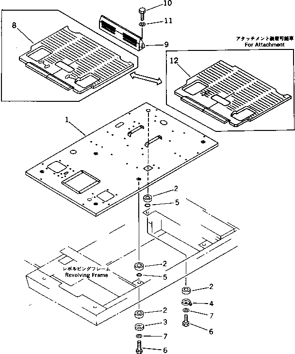 Схема запчастей Komatsu PC60-6S - ОСНОВН. КОНСТРУКЦИЯ (EXCEPT СПЕЦИФ-Я С ОТВАЛОМ) (ДЛЯ УДЛИНН. РЫЧАГ УПРАВЛ-Е) ЧАСТИ КОРПУСА