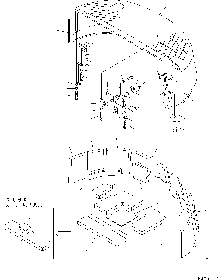 Схема запчастей Komatsu PC60-7 - КАПОТ (КАПОТ)(№97-) ЧАСТИ КОРПУСА