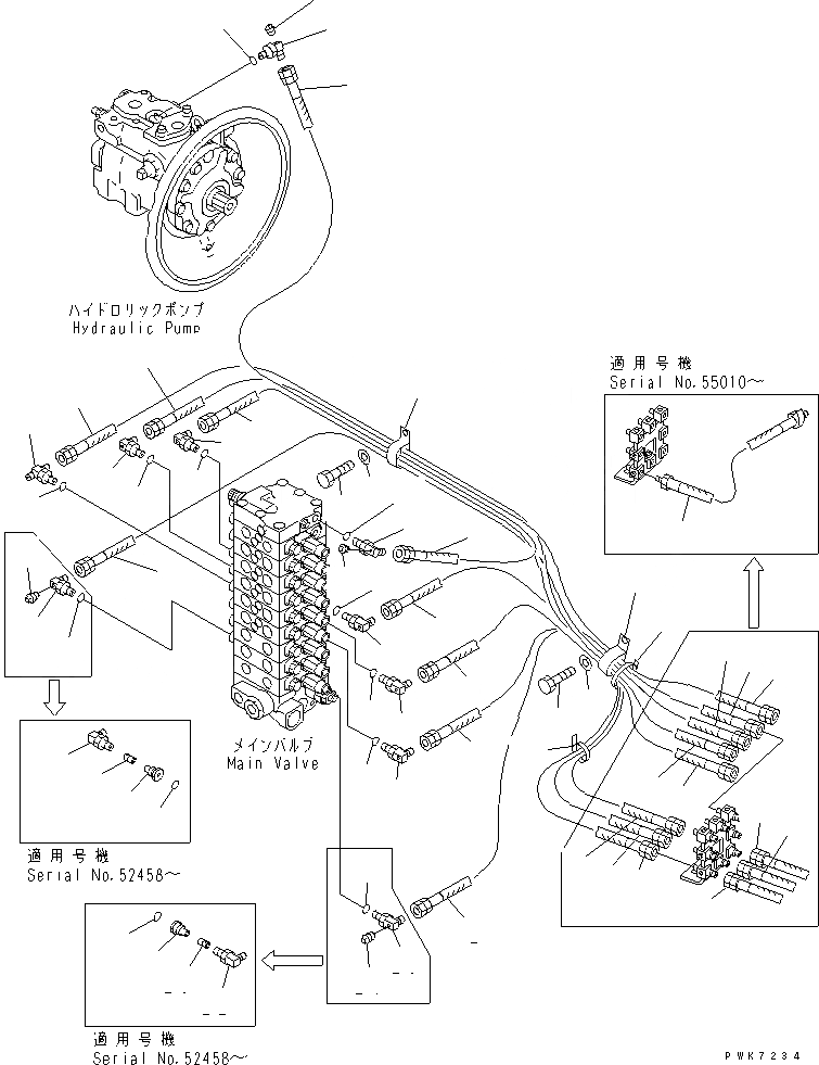 Схема запчастей Komatsu PC60-7-B - P.P.C. ОСНОВН. ЛИНИЯ (ДЛЯ БЫСТРОСЪЕМН. МЕХ-М)(№7-8) ГИДРАВЛИКА