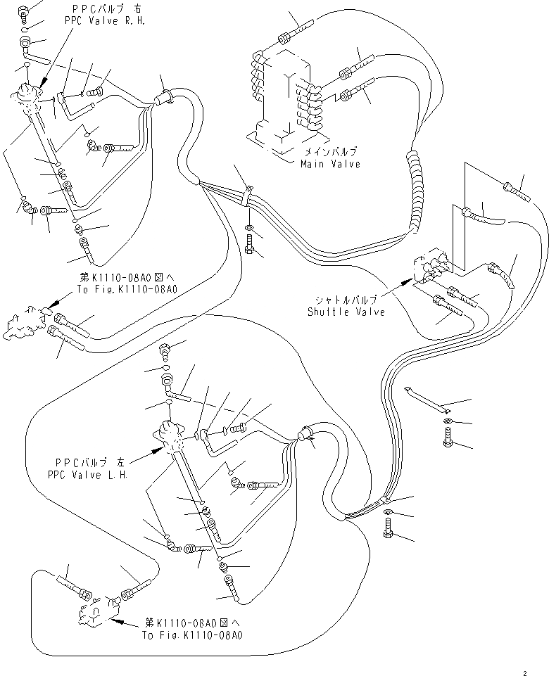 Схема запчастей Komatsu PC60-7-B - ОСНОВН. КОНСТРУКЦИЯ (P.P.C. РАБОЧАЯ ЛИНИЯ)(№7-) КАБИНА ОПЕРАТОРА И СИСТЕМА УПРАВЛЕНИЯ