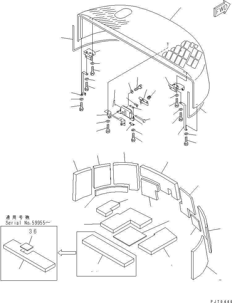 Схема запчастей Komatsu PC60-7E-B - КАПОТ (КАПОТ)(№97-) ЧАСТИ КОРПУСА