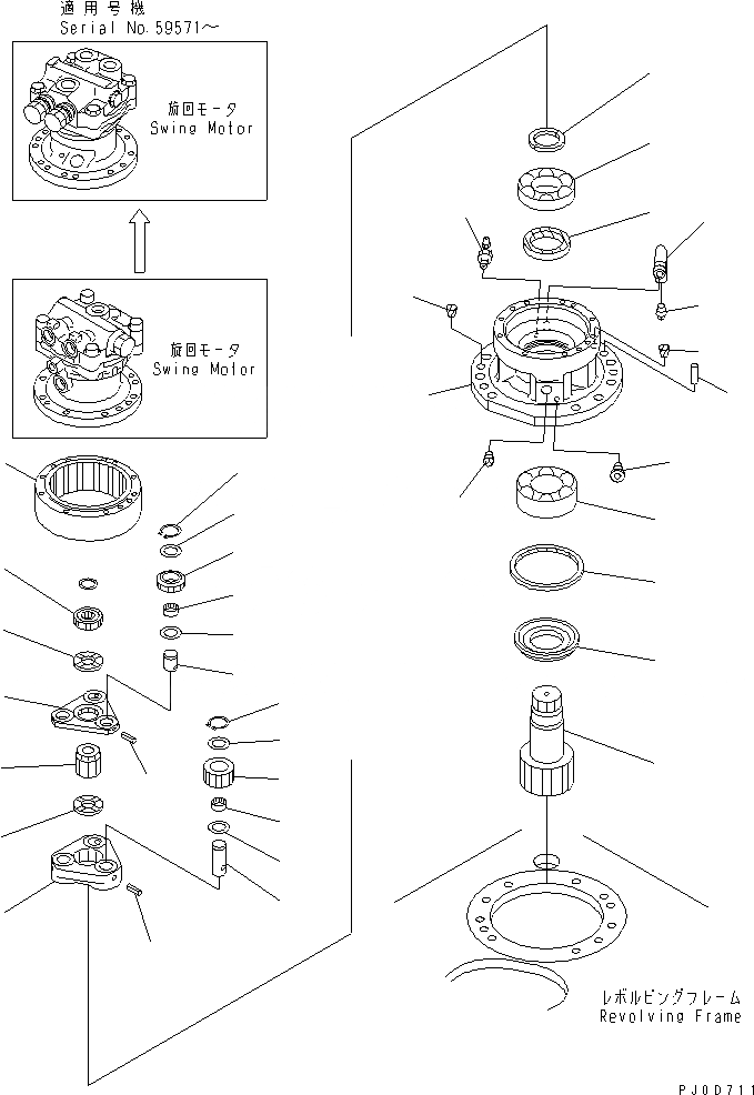 Схема запчастей Komatsu PC60-7E-B - МЕХАНИЗМ ПОВОРОТА (MACHINERY) ПОВОРОТН. КРУГ И КОМПОНЕНТЫ