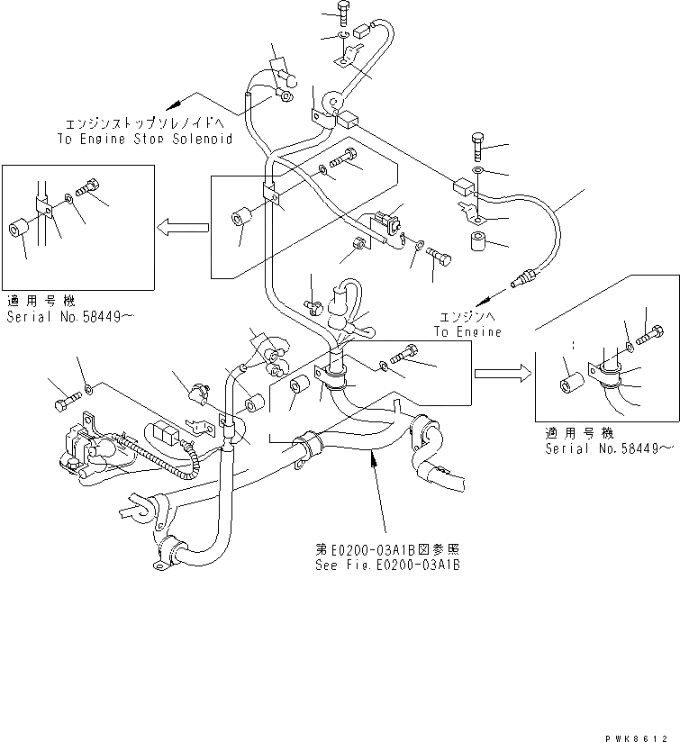 Схема запчастей Komatsu PC60-7 - ЭЛЕКТРОПРОВОДКА (ДВИГАТЕЛЬ)(№8-) ЭЛЕКТРИКА