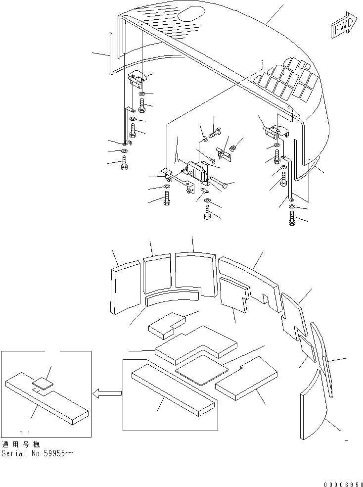 Схема запчастей Komatsu PC60-7 - КАПОТ (КАПОТ) (ДЛЯ CHINA)(№99-) ЧАСТИ КОРПУСА