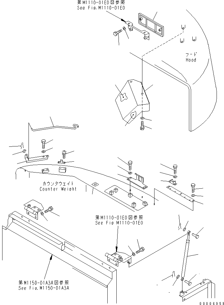 Схема запчастей Komatsu PC60-7 - КАПОТ (ЭЛЕМЕНТЫ КРЕПЛЕНИЯ) (ДЛЯ CHINA)(№99-) ЧАСТИ КОРПУСА