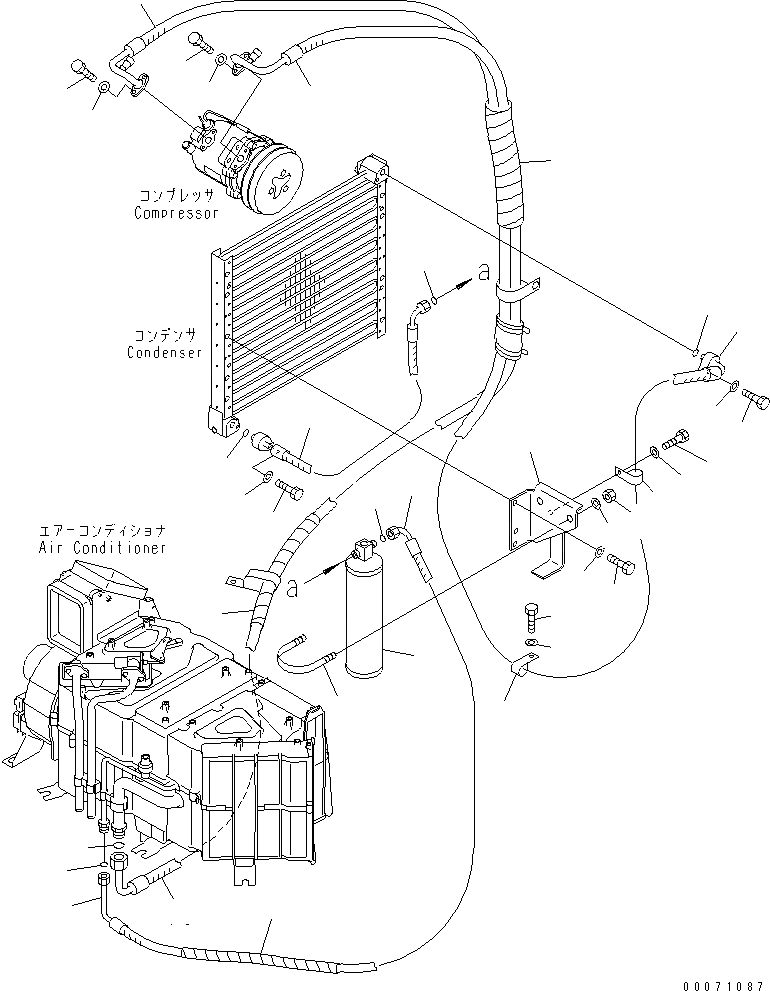 Схема запчастей Komatsu PC60-7 - КОНДИЦ. ВОЗДУХА (ШЛАНГИ ОХЛАДИТЕЛЯ)(№-) КАБИНА ОПЕРАТОРА И СИСТЕМА УПРАВЛЕНИЯ