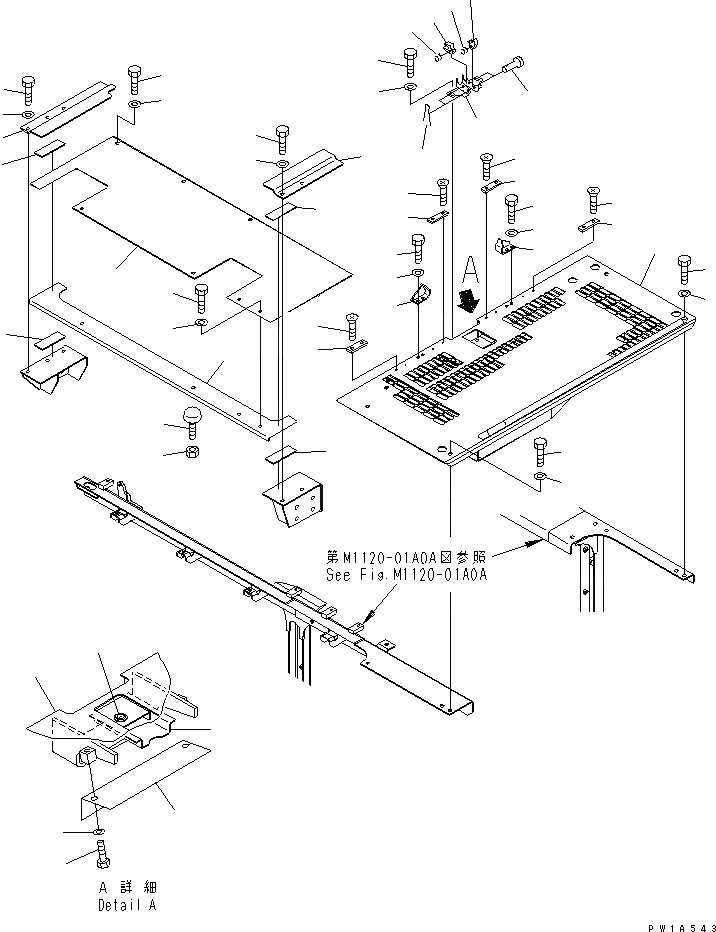 Схема запчастей Komatsu PC600-6A - КРЫШКА(ВЕРХН.) (КАБИНА)(№-) ЧАСТИ КОРПУСА