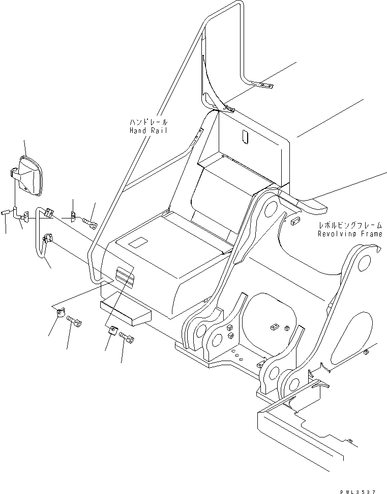 Схема запчастей Komatsu PC600-6A - ЗАДН. VIEW MIRROR¤ ПРАВ.(№-) ЧАСТИ КОРПУСА