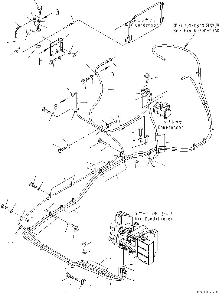 Схема запчастей Komatsu PC600-6KJ - КОНДИЦ. ВОЗДУХА (СОЕД. ШЛАНГОВ) (ДЛЯ ЕС)(№8-999) КАБИНА ОПЕРАТОРА И СИСТЕМА УПРАВЛЕНИЯ