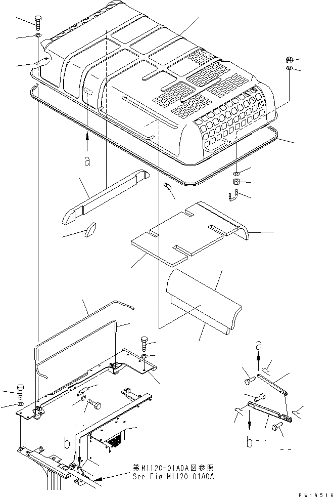 Схема запчастей Komatsu PC600-6A - КАПОТ(№-) ЧАСТИ КОРПУСА