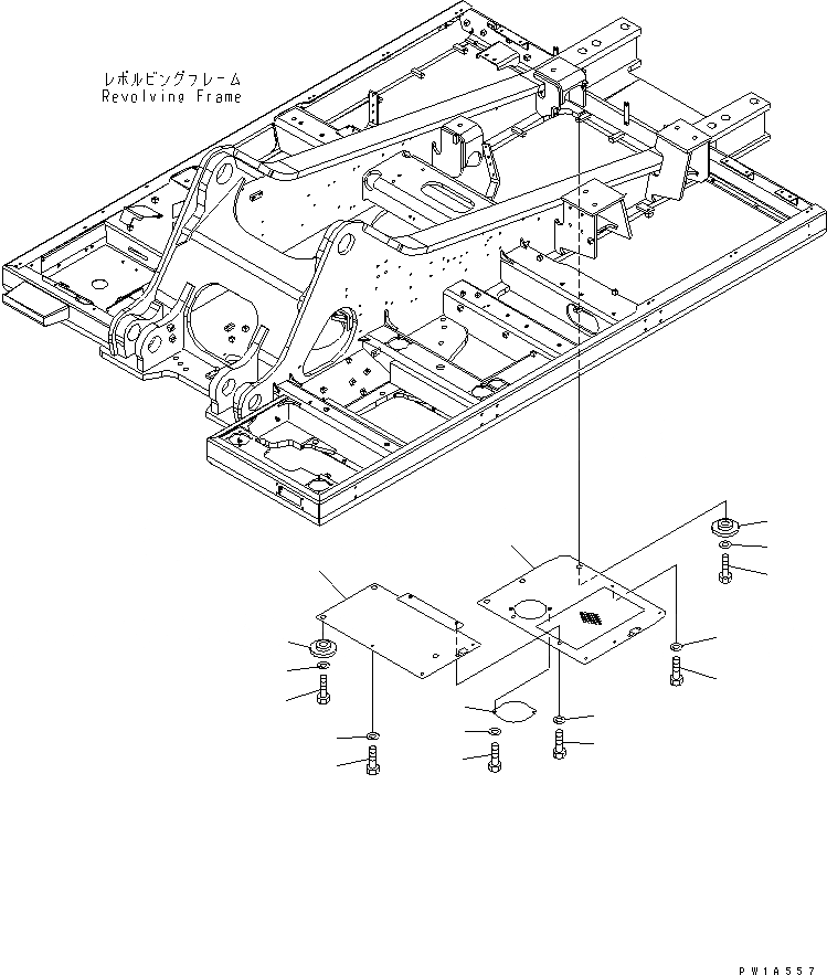 Схема запчастей Komatsu PC600-6A - НИЖН. КРЫШКА (УСИЛ.) (ОСНОВНАЯ РАМА) (ЦЕНТР.)(№-) ЧАСТИ КОРПУСА