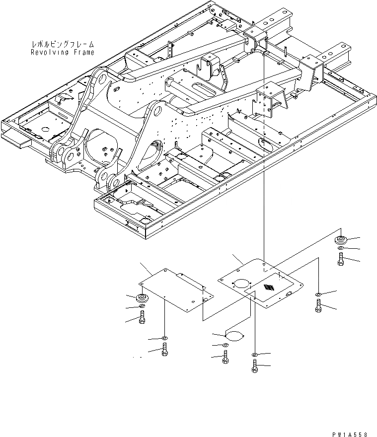 Схема запчастей Komatsu PC600-6A - НИЖН. КРЫШКА (ОСНОВНАЯ РАМА) (ЦЕНТР.)(№-) ЧАСТИ КОРПУСА