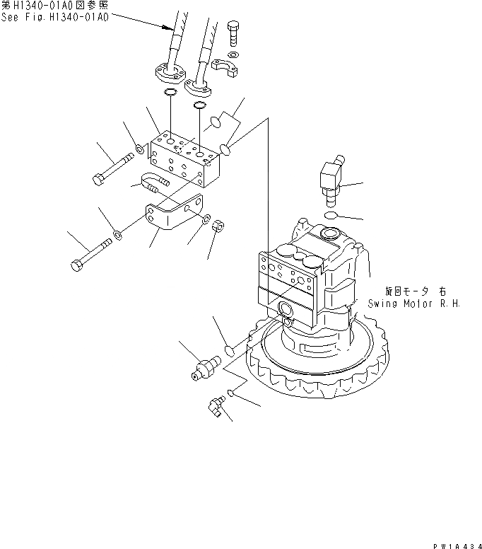 Схема запчастей Komatsu PC600-6A - МЕХАНИЗМ ПОВОРОТА (БЛОК) (ПРАВ.)(№-) ПОВОРОТН. КРУГ И КОМПОНЕНТЫ