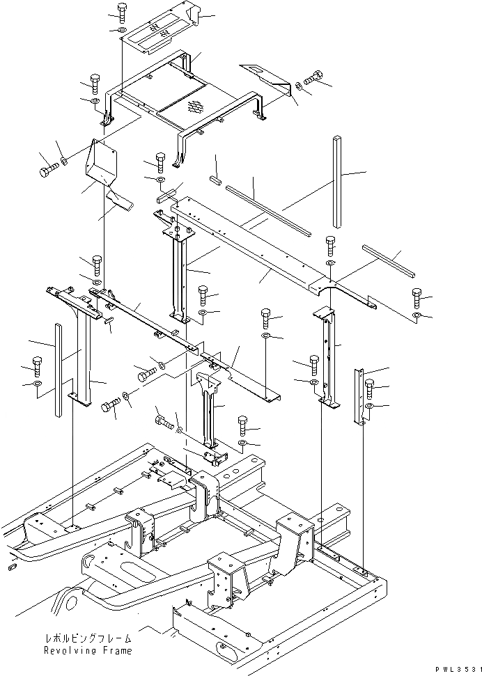 Схема запчастей Komatsu PC600-6 - РАМА (КАБИНА) (ДЛЯ ЕС)(№-999) ЧАСТИ КОРПУСА