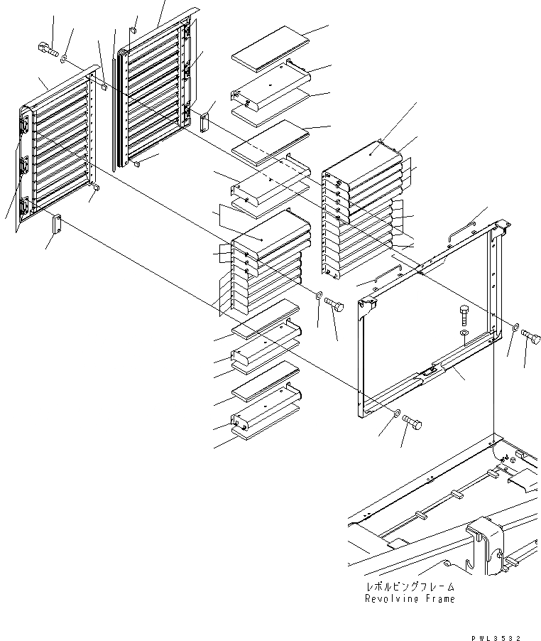 Схема запчастей Komatsu PC600-6 - ПРАВ. КРЫШКА(КАБИНА) (ДЛЯ ЕС)(№-999) ЧАСТИ КОРПУСА