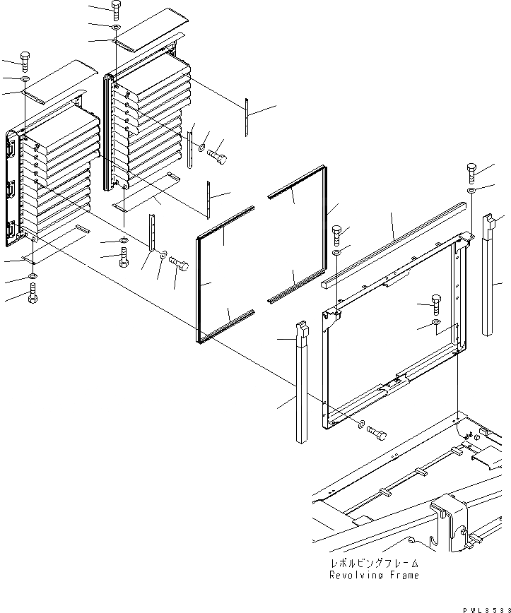 Схема запчастей Komatsu PC600-6 - ПРАВ. КРЫШКА(КАБИНА) (ДЛЯ ЕС)(№-999) ЧАСТИ КОРПУСА