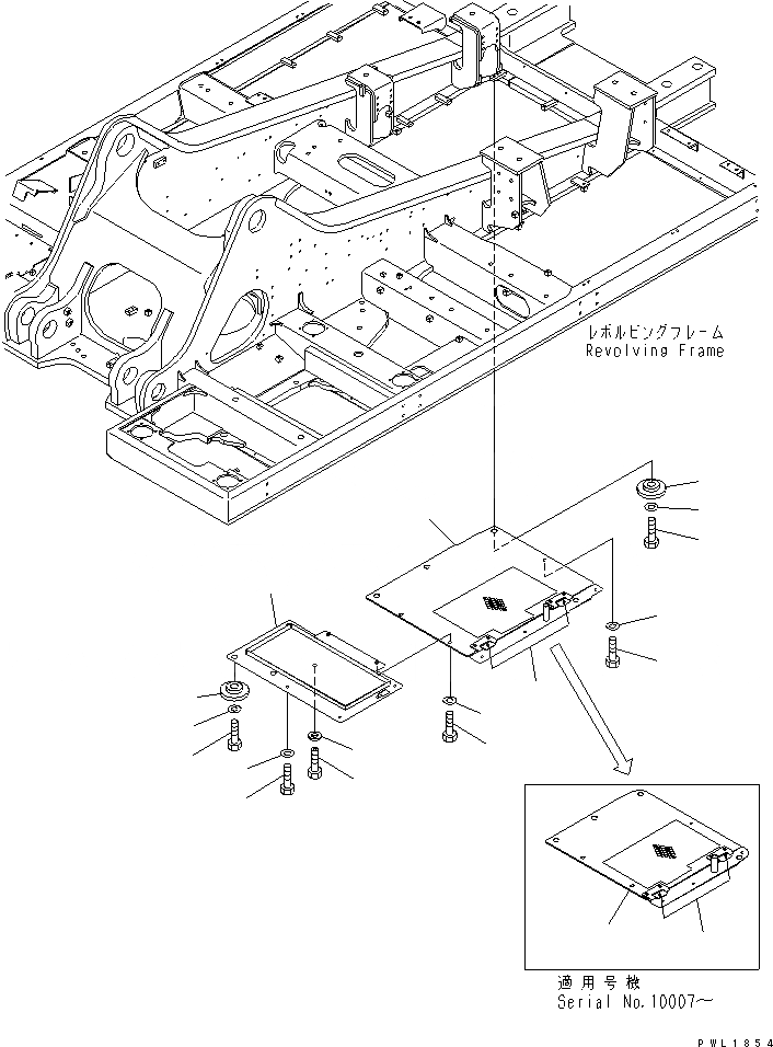 Схема запчастей Komatsu PC600-6 - НИЖН. КРЫШКА (УСИЛ.) (ОСНОВНАЯ РАМА) (ЦЕНТР.)(№-999) ЧАСТИ КОРПУСА