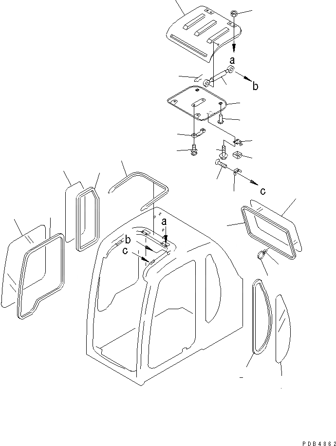 Схема запчастей Komatsu PC600-6K - КАБИНА (ОКНА И ВЕНТИЛЯТОР В КРЫШЕ) КАБИНА ОПЕРАТОРА И СИСТЕМА УПРАВЛЕНИЯ