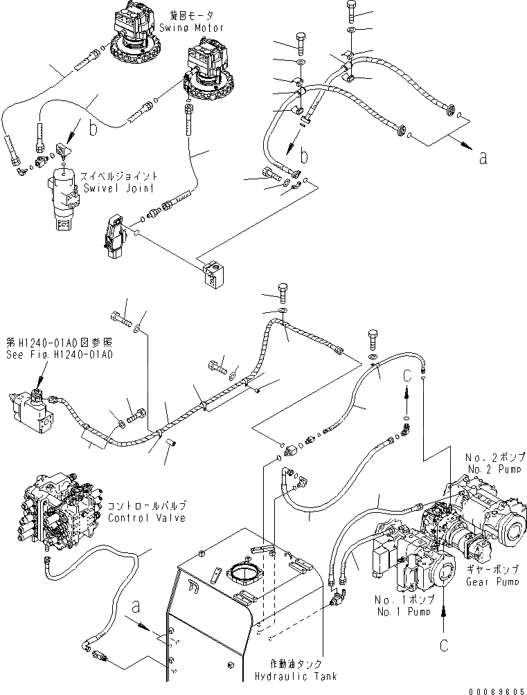 Схема запчастей Komatsu PC600-8R - ДРЕНАЖН. ТРУБЫ (ДЛЯ ПОГРУЗ.) ГИДРАВЛИКА