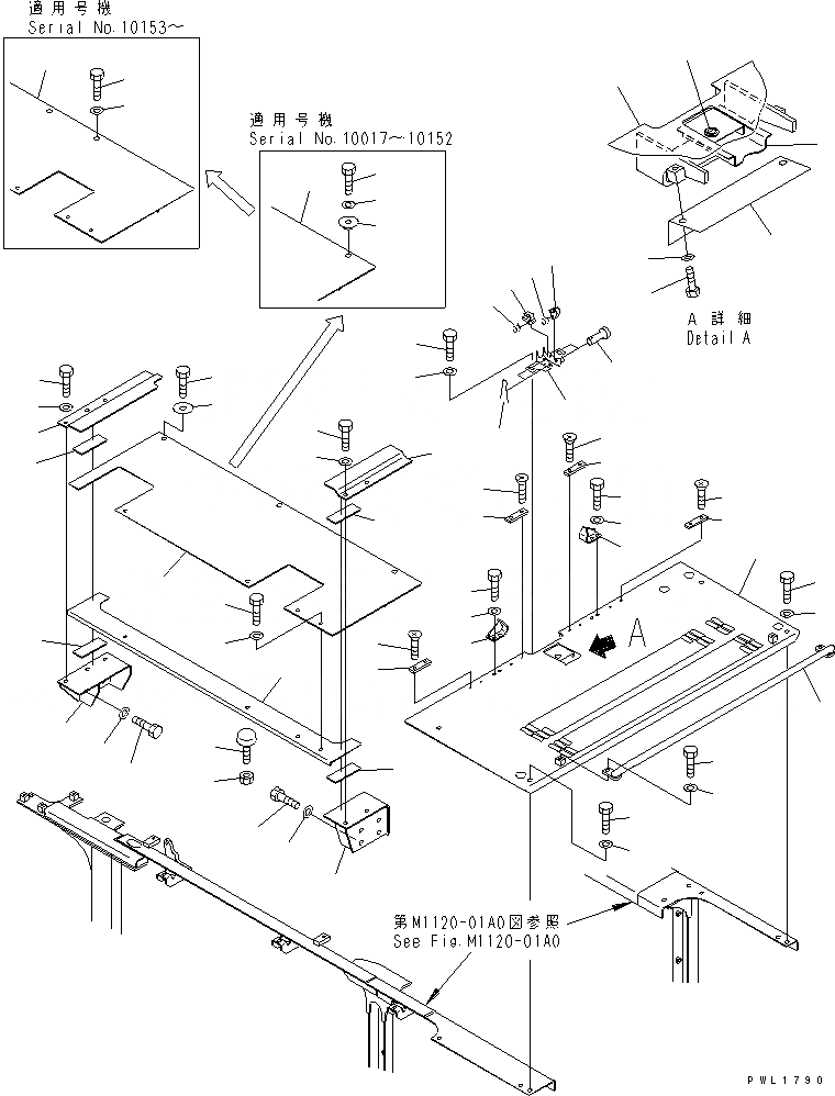 Схема запчастей Komatsu PC600-6 - КРЫШКА(ВЕРХН.) (КАБИНА)(№-999) ЧАСТИ КОРПУСА