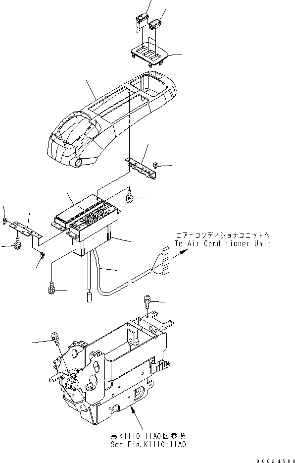 Схема запчастей Komatsu PC600-7 - ОСНОВН. КОНСТРУКЦИЯ (КОНСОЛЬ) (ВЕРХН.) (ЛЕВ.) (С КОНДИЦ. ВОЗДУХА) (БЕЗ РАДИО) КАБИНА ОПЕРАТОРА И СИСТЕМА УПРАВЛЕНИЯ