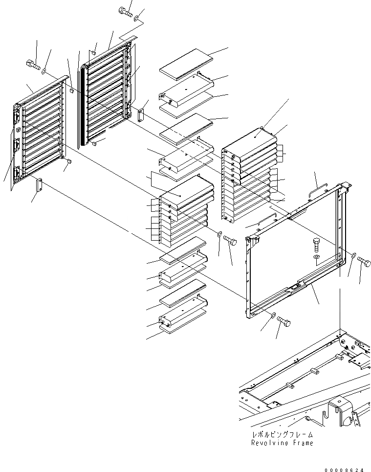 Схема запчастей Komatsu PC600-7 - ПРАВ. КРЫШКА(КАБИНА) (/) ЧАСТИ КОРПУСА