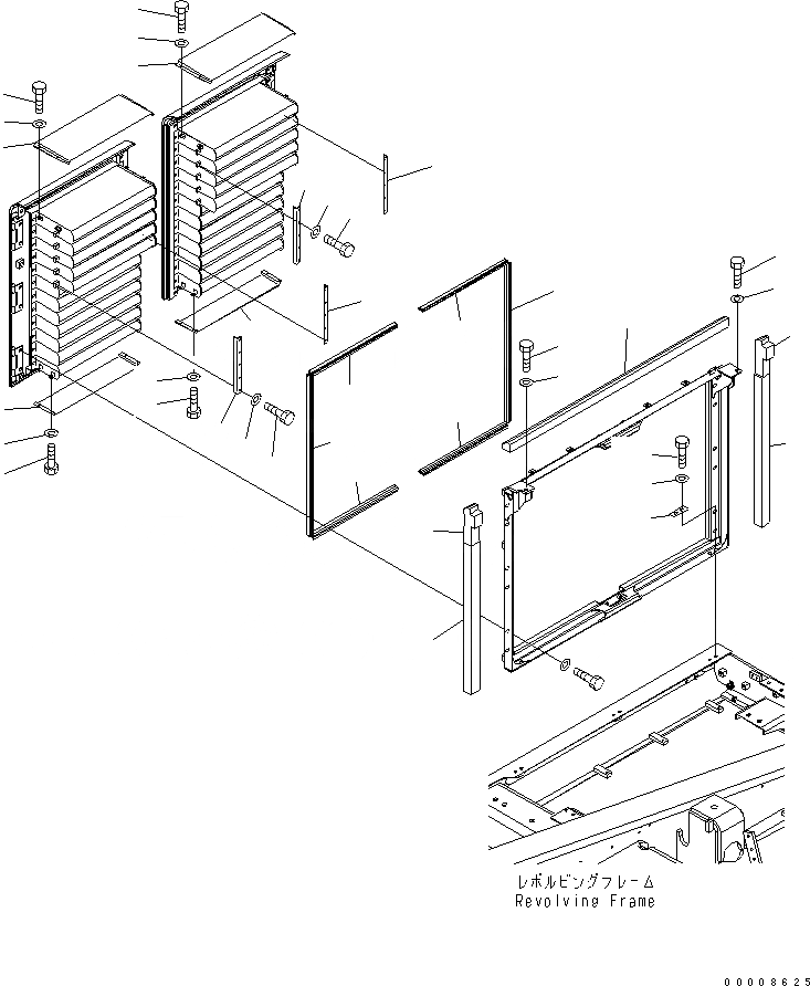 Схема запчастей Komatsu PC600-7 - ПРАВ. КРЫШКА(КАБИНА) (/) ЧАСТИ КОРПУСА