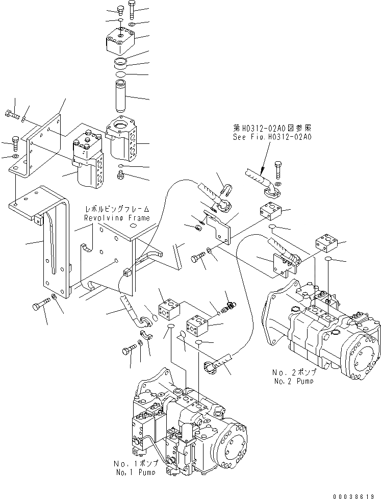 Схема запчастей Komatsu PC600-8 - ПОДАЮЩ. ТРУБЫ (НАСОС - ФИЛЬТР.) ГИДРАВЛИКА