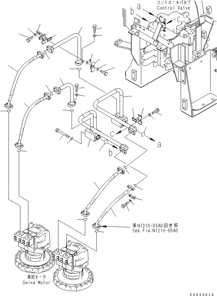 Схема запчастей Komatsu PC600-8 - ПОВОРОТН. ТРУБЫ ГИДРАВЛИКА