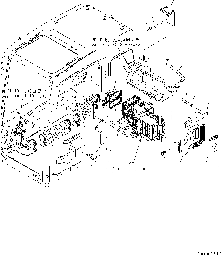 Схема запчастей Komatsu PC600-8 - ОСНОВН. КОНСТРУКЦИЯ (КАБИНА) (ПЛАСТИНЫ И ВОЗДУХОВОД) (ДЛЯ КОНДИЦИОНЕР)(№99-) КАБИНА ОПЕРАТОРА И СИСТЕМА УПРАВЛЕНИЯ