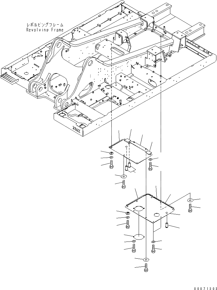 Схема запчастей Komatsu PC600-8 - НИЖН. КРЫШКА (УСИЛ.) (ОСНОВНАЯ РАМА) (ЦЕНТР.)(№-) ЧАСТИ КОРПУСА