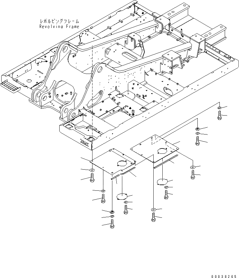 Схема запчастей Komatsu PC600-8 - НИЖН. КРЫШКА (УСИЛ.) (ОСНОВНАЯ РАМА) (ПРАВ.) M ЧАСТИ КОРПУСА