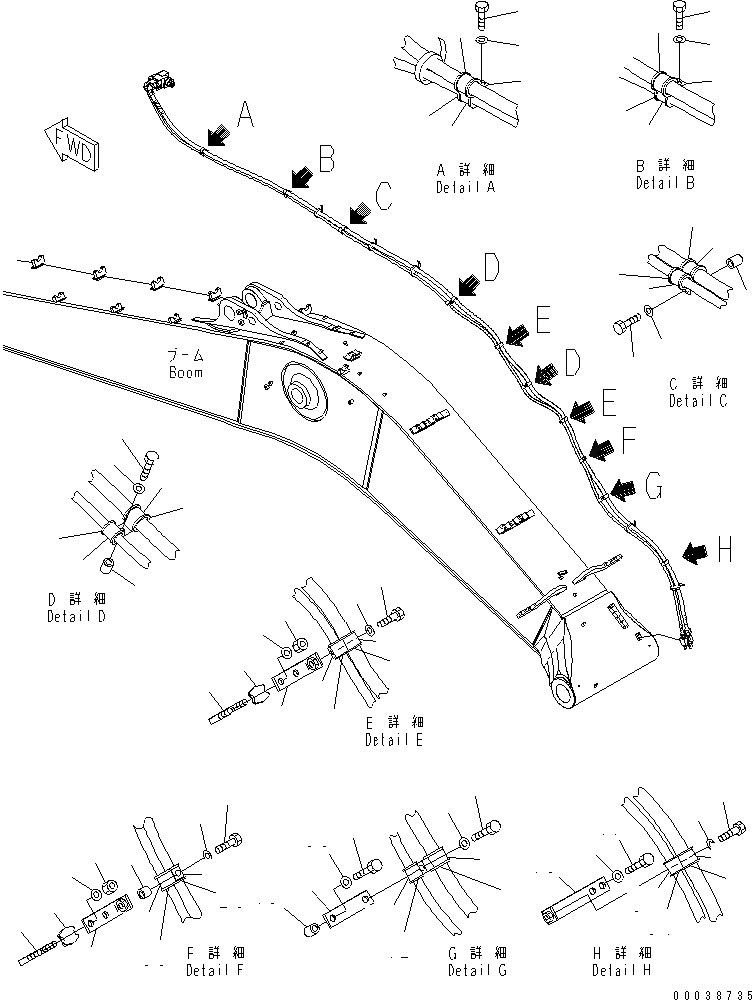 Схема запчастей Komatsu PC600-8 - СТРЕЛА (РУКОЯТЬ КЛАПАН ПЕРЕГРУЗКИ) (КРЕПЛЕНИЕ) T РАБОЧЕЕ ОБОРУДОВАНИЕ