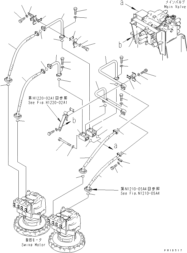 Схема запчастей Komatsu PC600LC-6A - ЛИНИЯ ПОВОРОТА(№-) ГИДРАВЛИКА
