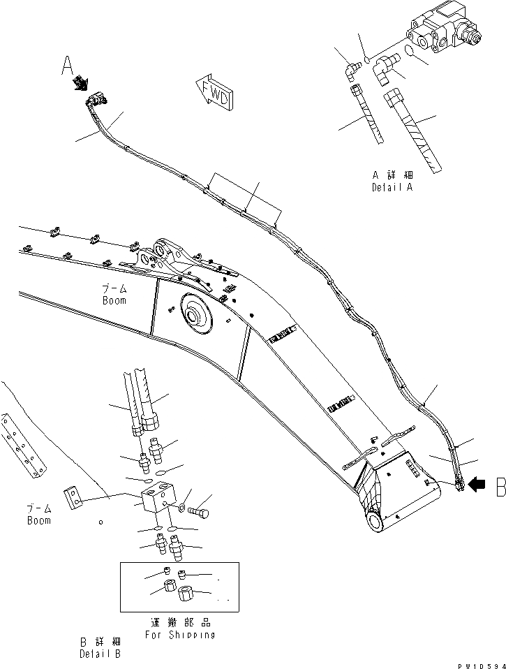 Схема запчастей Komatsu PC600LC-6A - СТРЕЛА (ПРЕДОТВРАЩ. СМЕЩЕНИЮ РУКОЯТИКЛАПАН) (ТРУБЫ)(№-) РАБОЧЕЕ ОБОРУДОВАНИЕ