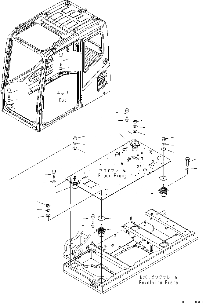 Схема запчастей Komatsu PC600LC-7 - КРЕПЛЕНИЕ ПОЛА КАБИНА ОПЕРАТОРА И СИСТЕМА УПРАВЛЕНИЯ