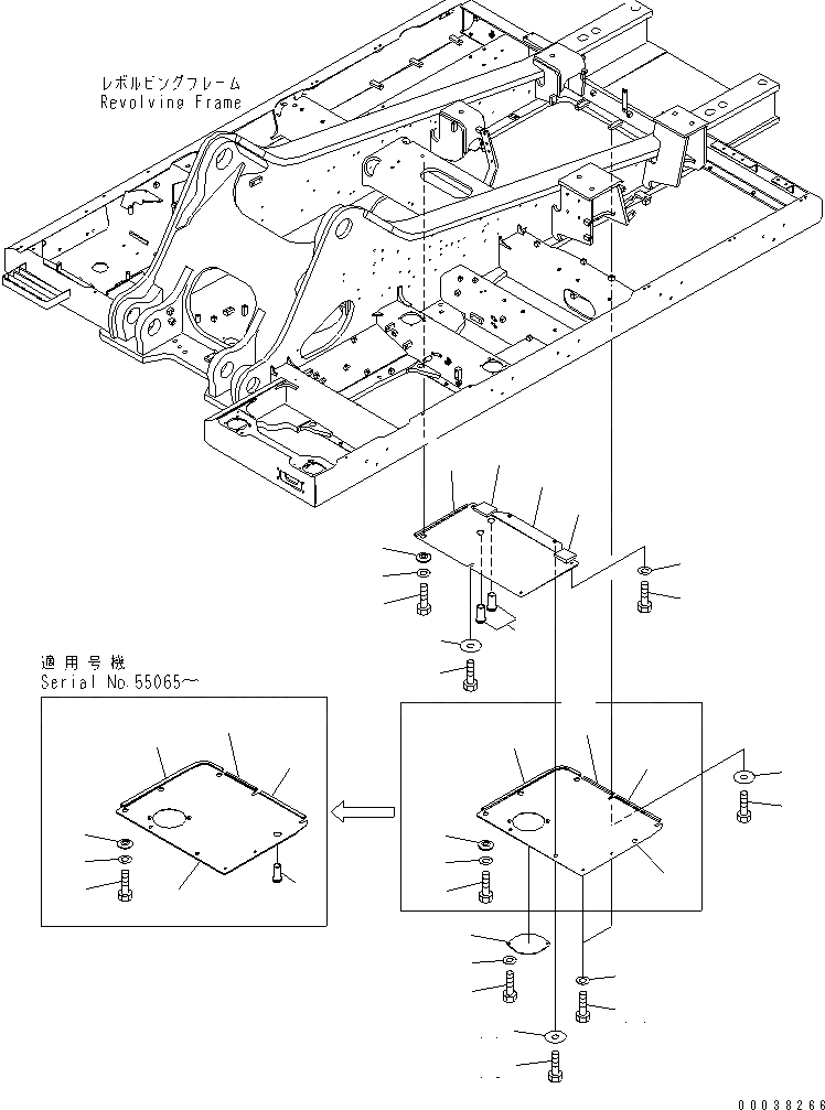 Схема запчастей Komatsu PC600LC-8 - НИЖН. КРЫШКА (УСИЛ.) (ОСНОВНАЯ РАМА) (ЦЕНТР.)(№-) ЧАСТИ КОРПУСА