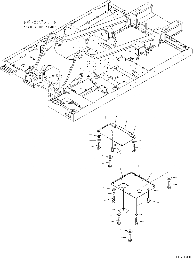 Схема запчастей Komatsu PC600LC-8 - НИЖН. КРЫШКА (УСИЛ.) (ОСНОВНАЯ РАМА) (ЦЕНТР.)(№-) ЧАСТИ КОРПУСА