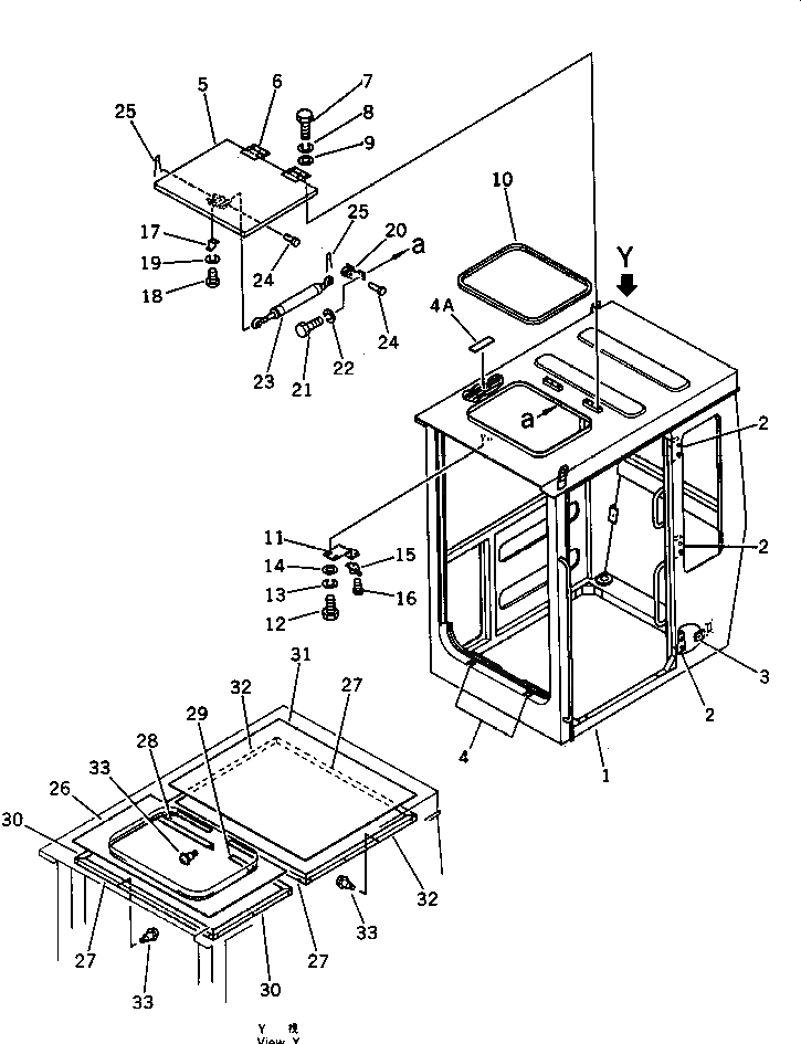 Схема запчастей Komatsu PC60U-3 - КАБИНА (/) ОСНОВНАЯ РАМА И КАБИНА