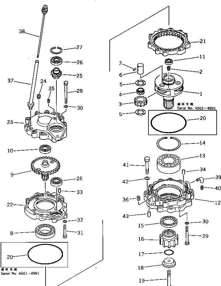 Схема запчастей Komatsu PC60U-5 - МЕХАНИЗМ ПОВОРОТА ПОВОРОТН. И КОНЕЧНАЯ ПЕРЕДАЧА