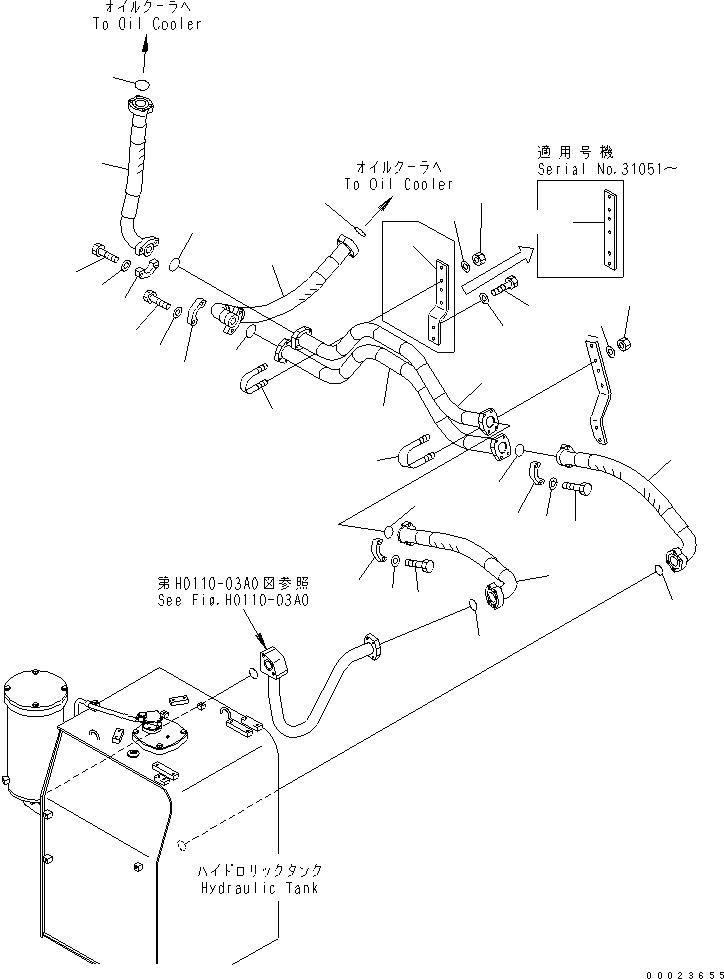 Схема запчастей Komatsu PC650-6A - МАСЛООХЛАДИТЕЛЬ ЛИНИИ(№-) ГИДРАВЛИКА