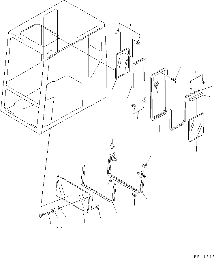 Схема запчастей Komatsu PC650-3 - ВЫС. КРЕПЛЕНИЕ КАБИНА (ЗАДН. ОКНА ЖЕСТК.) (/7) (ПЕРЕДН. И ПРАВ. БОКОВ. ОКНА)(№-) ЧАСТИ КОРПУСА