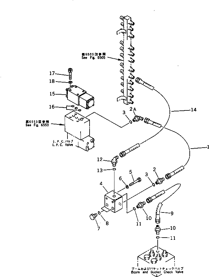 Схема запчастей Komatsu PC650-3 - КОВШ ANGLE COMPENSATE ТРУБЫ (ДЛЯ ПОГРУЗ.)           (С -POSITION АВТОМАТИЧ. COMPENSATION)(№9-) УПРАВЛ-Е РАБОЧИМ ОБОРУДОВАНИЕМ